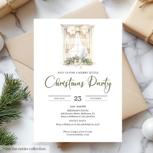 Whimsical Neutral Sage Beige Christmas Party 招待状