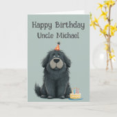 Whimsical Newfoundland Dog Birthday Card カード (黄色い花)