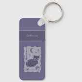 Whimsical Night Cat Folk Art Custom Keychain キーホルダー (裏面)