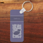 Whimsical Night Cat Folk Art Custom Keychain キーホルダー (裏面)