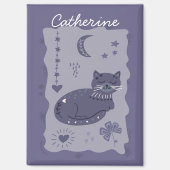 Whimsical Night Cat Folk Art Custom Magnet マグネット (正面)
