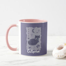 Whimsical Night Cat Folk Art Custom Mug マグカップ
