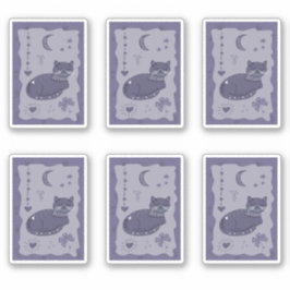 Whimsical Night Cat Folk Art Sticker シール