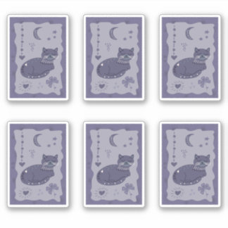 Whimsical Night Cat Folk Art Sticker シール