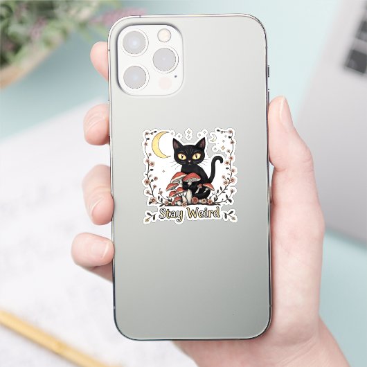 Whimsical noir cat framed by red mushrooms and pal シール (スマートフォン)