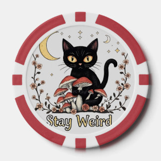 Whimsical noir cat framed by red mushrooms and pal ポーカーチップ