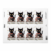 Whimsical noir cat framed by red mushrooms and pal ラベル (フルシート)