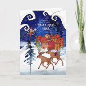 Whimsical Nordic Santa on a Moose Happy New Year  シーズンカード (正面)