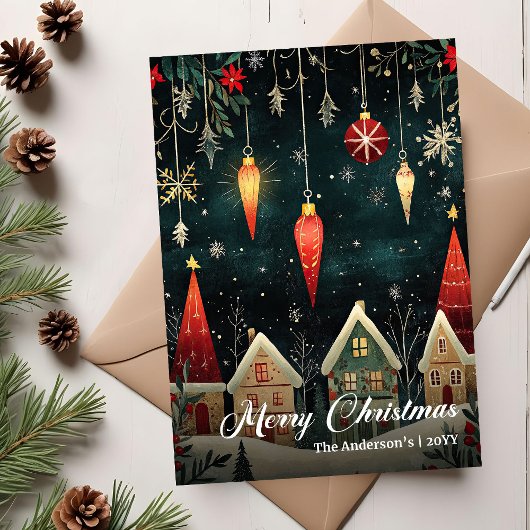 Whimsical nostalgic Christmas scene card template シーズンカード