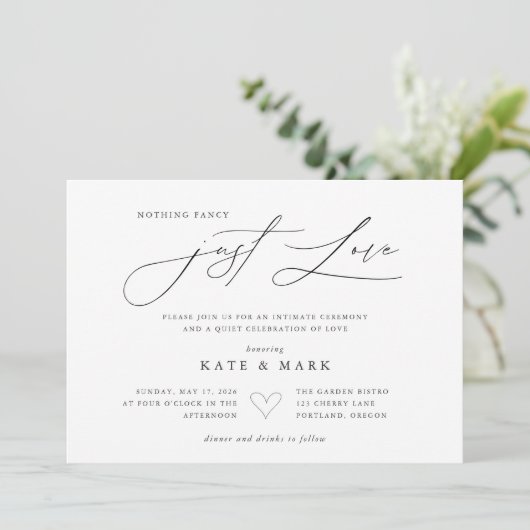 Whimsical Nothing Fancy Just Love Micro Wedding 招待状 (スタンド正面)