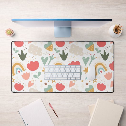 Whimsical Nursery Pattern with Clouds and Stars デスクマット (オフィス1)