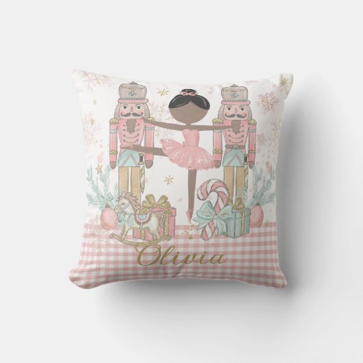 Whimsical Nutcracker Pastel Pink Christmas Ballet  クッション (正面)