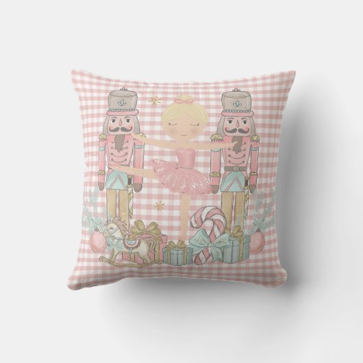 Whimsical Nutcracker Pastel Pink Christmas Ballet  クッション (裏面)