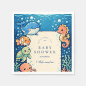 Whimsical Ocean Friends Baby Shower スタンダードカクテルナプキン (正面)