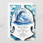  whimsical ocean waves baby shower 招待状 (正面/裏面)