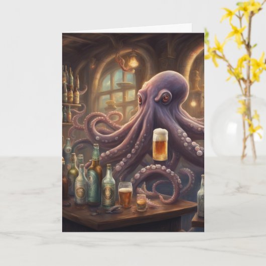 Whimsical Octopus Bartender appreciation カード (黄色い花)