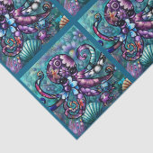Whimsical Octopus Floral Teal Coastal Decoupage 薄葉紙 (詳細)