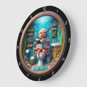 Whimsical Octopus on Toilet Clock Funny ラージ壁時計 (傾斜)
