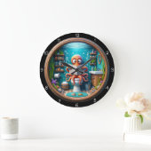 Whimsical Octopus on Toilet Clock Funny ラージ壁時計 (ホーム)