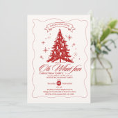Whimsical Oh What Fun Christmas Tree Red Beige  招待状 (スタンド正面)