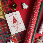 Whimsical Oh What Fun Christmas Tree Red Beige  招待状