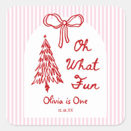 Whimsical Oh What Fun Girl 1st Birthday Party スクエアシール