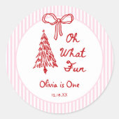 Whimsical Oh What Fun Girl 1st Birthday Party ラウンドシール (正面)