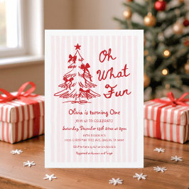 Whimsical Oh What Fun Girl 1st Birthday Party 招待状