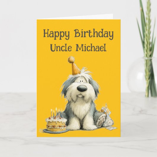 Whimsical Old English Sheepdog Birthday Card カード (正面)
