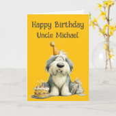 Whimsical Old English Sheepdog Birthday Card カード (黄色い花)