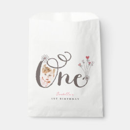 Whimsical One Pink Baby Girl 1st Birthday Photo フェイバーバッグ