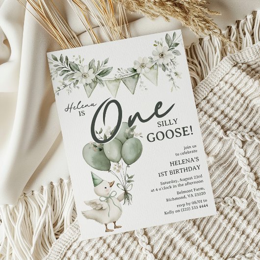 Whimsical One Silly Goose 1st Birthday 招待状