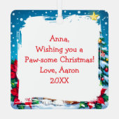 Whimsical Orange Cat and Custom Message Christmas メタルオーナメント (裏面)