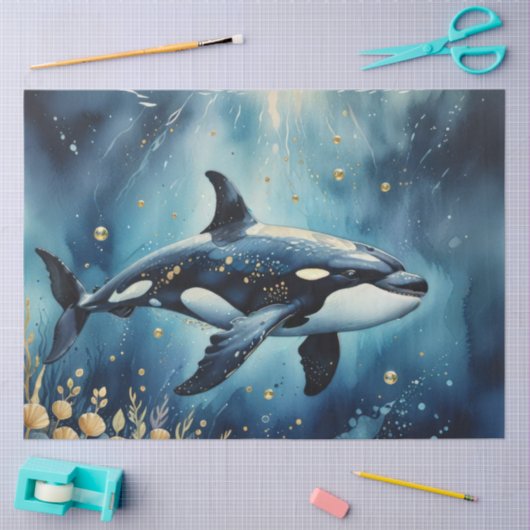 Whimsical Orca in the ocean 薄葉紙 (クラフト)