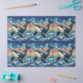 Whimsical Orca Whale Beach Coastal Decoupage  薄葉紙 (クラフト)