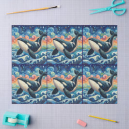 Whimsical Orca Whale Beach Coastal Decoupage  薄葉紙