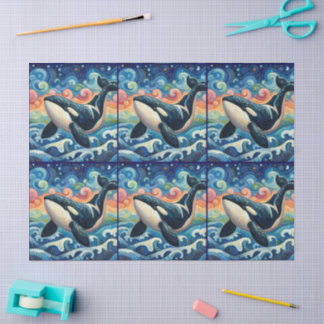 Whimsical Orca Whale Beach Coastal Decoupage  薄葉紙