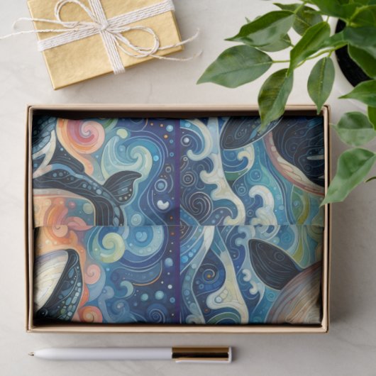 Whimsical Orca Whale Beach Coastal Decoupage  薄葉紙 (ギフト)