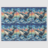 Whimsical Orca Whale Beach Coastal Decoupage  薄葉紙 (正面)