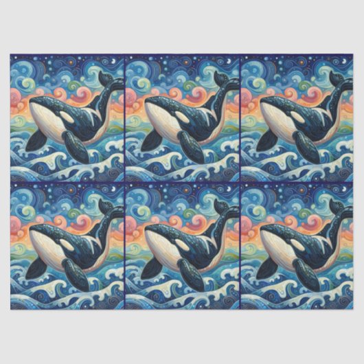 Whimsical Orca Whale Beach Coastal Decoupage  薄葉紙 (正面)