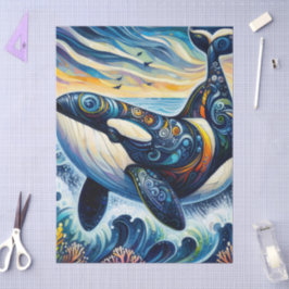 Whimsical Orca Whale Beach Coastal Decoupage  薄葉紙