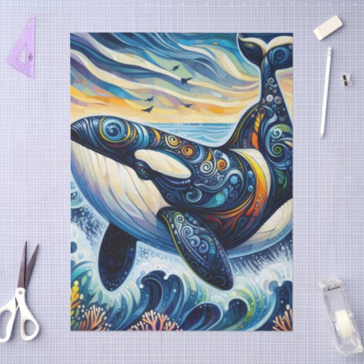 Whimsical Orca Whale Beach Coastal Decoupage  薄葉紙 (クラフト)