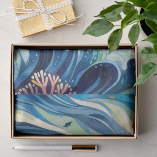 Whimsical Orca Whale Beach Coastal Decoupage  薄葉紙 (ギフト)