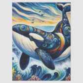 Whimsical Orca Whale Beach Coastal Decoupage  薄葉紙 (正面)