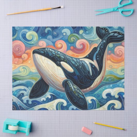 Whimsical Orca Whale Beach Coastal Decoupage  薄葉紙 (クラフト)