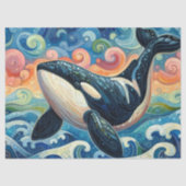 Whimsical Orca Whale Beach Coastal Decoupage  薄葉紙 (正面)