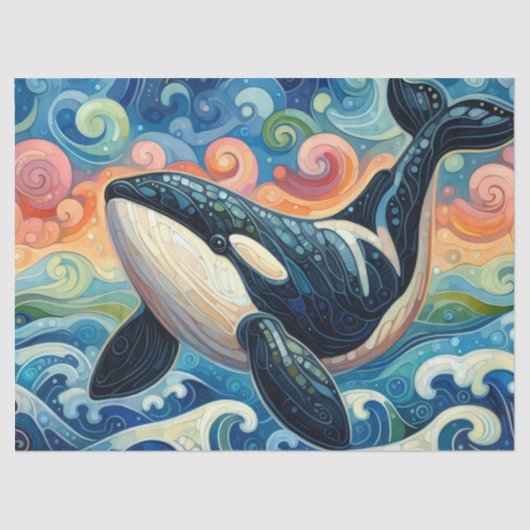 Whimsical Orca Whale Beach Coastal Decoupage  薄葉紙 (正面)