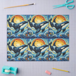 Whimsical Orca Whale Beach Coastal Decoupage  薄葉紙