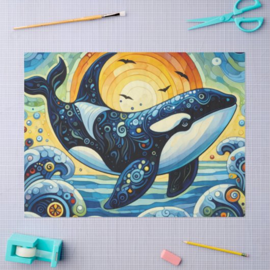 Whimsical Orca Whale Beach Coastal Decoupage  薄葉紙 (クラフト)