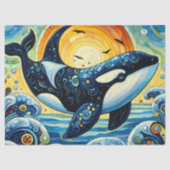 Whimsical Orca Whale Beach Coastal Decoupage  薄葉紙 (正面)
